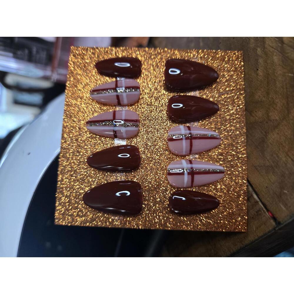 Fall plaid dark press on nails custom made